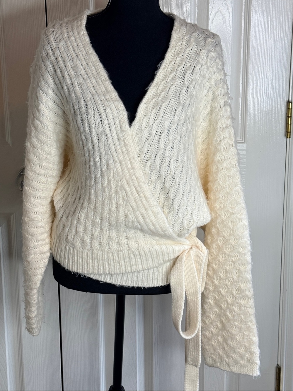Free People Over You Wrap Cardigan Sweater Evening Cream Small Balletcore